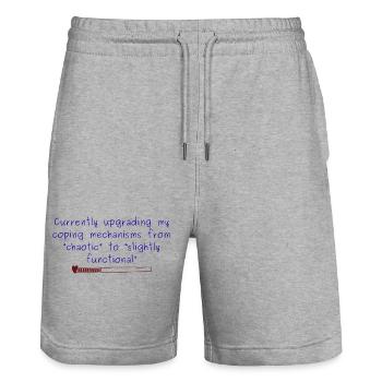 Chaotic to Slightly Functional Coping design - Stanley/Stella Trainer Unisex Organic Jogging Shorts - heather grey - Front - Nik (191cm) & Marisol (170cm)