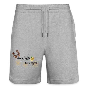 Goldene Schneeflocken Gemütlicher Becher Design - Stanley/Stella Unisex Bio Joggingshorts Trainer  - Grau meliert - Vorne - Nik (191cm) & Marisol (170cm)