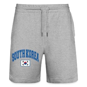Corée du Sud - Short de jogging bio TRAINER Stanley/Stella unisexe - gris chiné - Devant - Nik (191cm) & Marisol (170cm)