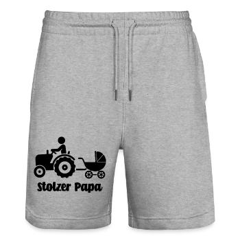 Lustiges Geschenk für Papa zur Geburt Stolzer Papa - Stanley/Stella Unisex Bio Joggingshorts Trainer  - Grau meliert - Vorne - Nik (191cm) & Marisol (170cm)