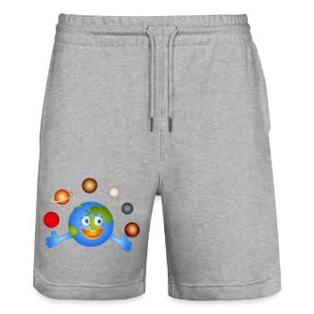 Lustige Erde jongliert mit bunten Planeten - Stanley/Stella Unisex Bio Joggingshorts Trainer  - Grau meliert - Vorne - Nik (191cm) & Marisol (170cm)