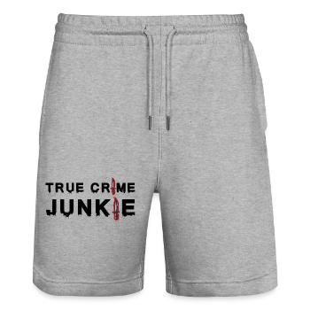 True Crime Junkie – Un dicton sombre pour les fans de crime - Short de jogging bio TRAINER Stanley/Stella unisexe - gris chiné - Devant - Nik (191cm) & Marisol (170cm)