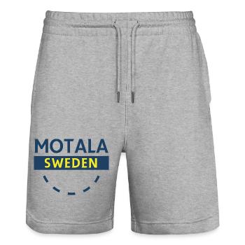 Motala Sweden Emblem Badge - Stanley/Stella Trainer Unisex Organic Jogging Shorts - heather grey - Front - Nik (191cm) & Marisol (170cm)