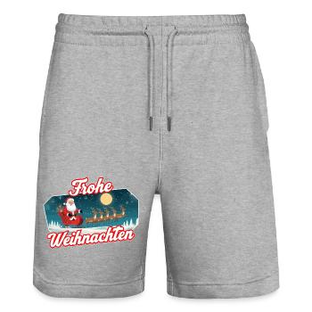 Santa Sleigh Christmas Scene - Stanley/Stella Trainer Unisex Organic Jogging Shorts - heather grey - Front - Nik (191cm) & Marisol (170cm)