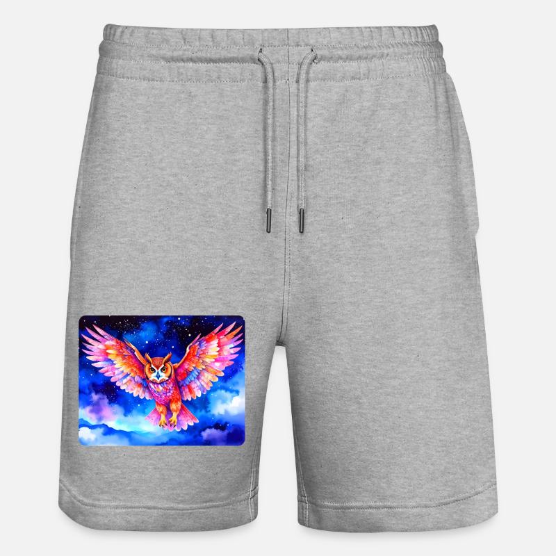 Bunter Uhu vor Sternenhimmel - Stanley/Stella Unisex Bio Joggingshorts Trainer  - Grau meliert