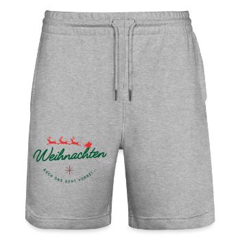 Weihnachten geht vorbei Santa Schlitten Schriftzug - Stanley/Stella Unisex Bio Joggingshorts Trainer  - Grau meliert - Vorne - Nik (191cm) & Marisol (170cm)