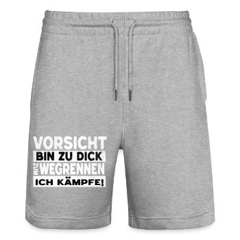 Attention je suis trop gros et je me bats - Short de jogging bio TRAINER Stanley/Stella unisexe - gris chiné - Devant - Nik (191cm) & Marisol (170cm)