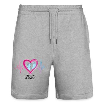 Baby 2026 ECG Heartbeat Baby Feet Cute Gift - Stanley/Stella Trainer Unisex Organic Jogging Shorts - heather grey - Front - Nik (191cm) & Marisol (170cm)