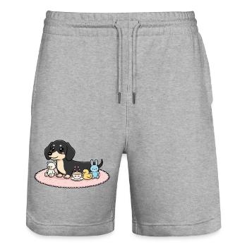 Dackel schwarz mit Kuscheltieren - Stanley/Stella Unisex Bio Joggingshorts Trainer  - Grau meliert - Vorne - Nik (191cm) & Marisol (170cm)