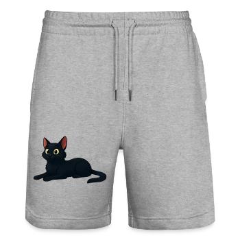 Chat noir cartoon élégant - Short de jogging bio TRAINER Stanley/Stella unisexe - gris chiné - Devant - Nik (191cm) & Marisol (170cm)