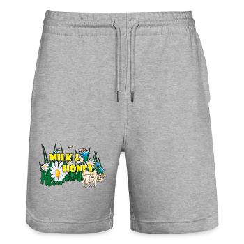 MILK AND HONEY - Stanley/Stella Trainer Unisex Organic Jogging Shorts - heather grey - Front - Nik (191cm) & Marisol (170cm)