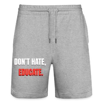 Don't Hate Educate Message - Stanley/Stella Trainer Unisex Organic Jogging Shorts - heather grey - Front - Nik (191cm) & Marisol (170cm)