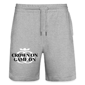 CROWN ON. GAME ON. Oppoline Collection - Stanley/Stella Trainer Unisex Organic Jogging Shorts - heather grey - Front - Nik (191cm) & Marisol (170cm)