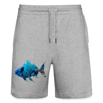 Unterwasser Korallenfisch Diver Silhouette - Stanley/Stella Unisex Bio Joggingshorts Trainer  - Grau meliert - Vorne - Nik (191cm) & Marisol (170cm)