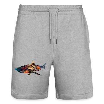 Récif de corail requin poisson silhouette - Short de jogging bio TRAINER Stanley/Stella unisexe - gris chiné - Devant - Nik (191cm) & Marisol (170cm)