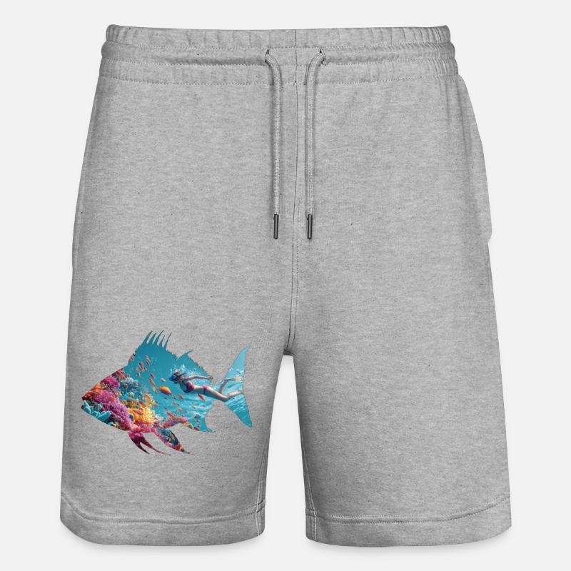 Silhouette de poisson sous-marin avec plongeur - Short de jogging bio TRAINER Stanley/Stella unisexe - gris chiné