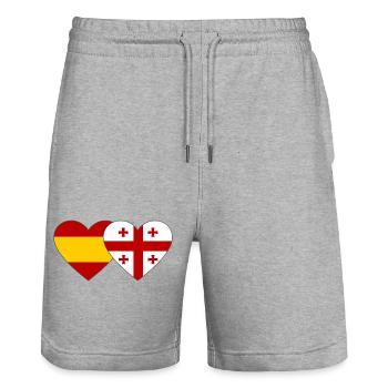 Espagne Géorgie Drapeaux Cœur - Short de jogging bio TRAINER Stanley/Stella unisexe - gris chiné - Devant - Nik (191cm) & Marisol (170cm)