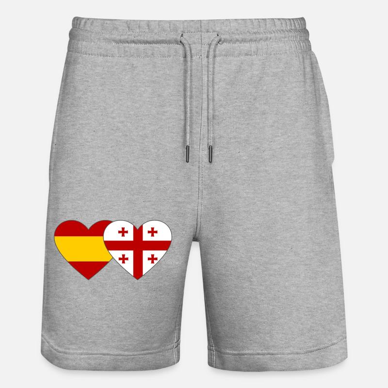 Spanien Georgien Flaggen Herz - Stanley/Stella Unisex Bio Joggingshorts Trainer  - Grau meliert