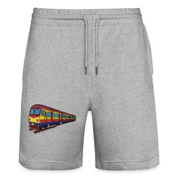 Bunter Zug Pracht-Illustration, S-Bahn - Stanley/Stella Unisex Bio Joggingshorts Trainer  - Grau meliert - Vorne - Nik (191cm) & Marisol (170cm)