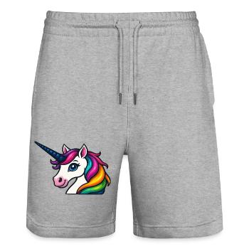 Strahlendes Regenbogen-Einhorn - Stanley/Stella Unisex Bio Joggingshorts Trainer  - Grau meliert - Vorne - Nik (191cm) & Marisol (170cm)