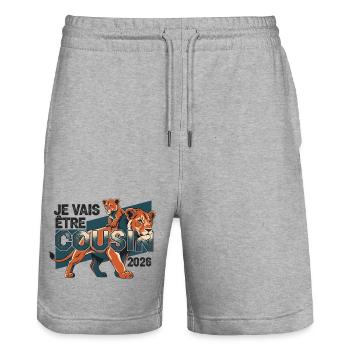 Soon Cousin 2026 Gift Announcement Birth - Stanley/Stella Trainer Unisex Organic Jogging Shorts - heather grey - Front - Nik (191cm) & Marisol (170cm)