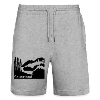 Sauerland Silhouette Landscape Highway Sign - Stanley/Stella Trainer Unisex Organic Jogging Shorts - heather grey - Front - Nik (191cm) & Marisol (170cm)