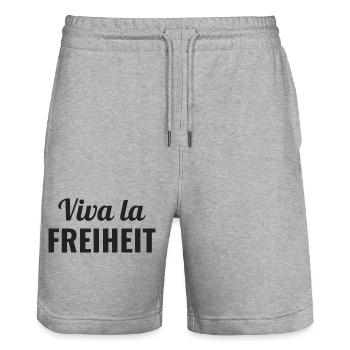 Viva la Freiheit - Spirit of Freedom - Stanley/Stella Trainer Unisex Organic Jogging Shorts - heather grey - Front - Nik (191cm) & Marisol (170cm)