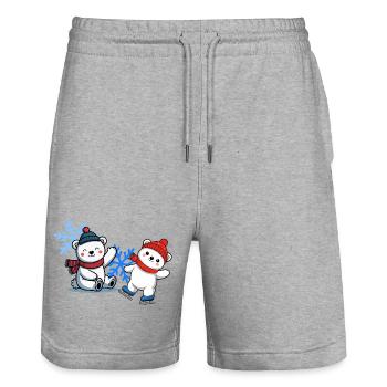 Winterbären Freunde - Stanley/Stella Unisex Bio Joggingshorts Trainer  - Grau meliert - Vorne - Nik (191cm) & Marisol (170cm)