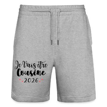 Je Vais être Cousine 2026 Annonce Grossesse - Short de jogging bio TRAINER Stanley/Stella unisexe - gris chiné - Devant - Nik (191cm) & Marisol (170cm)