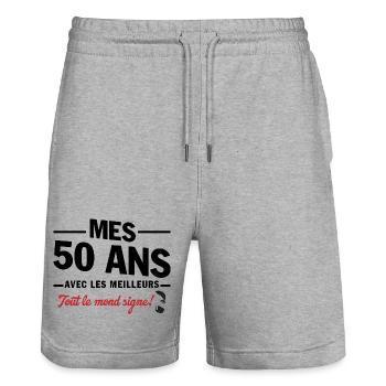 50ème Anniversaire 1975 Cadeau Drôle - Short de jogging bio TRAINER Stanley/Stella unisexe - gris chiné - Devant - Nik (191cm) & Marisol (170cm)