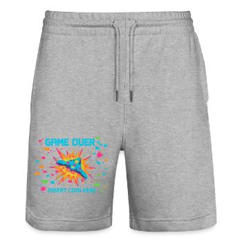 Game Over Neon Arcade Game - Stanley/Stella Trainer Unisex Organic Jogging Shorts - heather grey - Front - Nik (191cm) & Marisol (170cm)