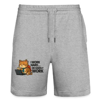 Cat Procrastinator at Work - Stanley/Stella Trainer Unisex Organic Jogging Shorts - heather grey - Front - Nik (191cm) & Marisol (170cm)