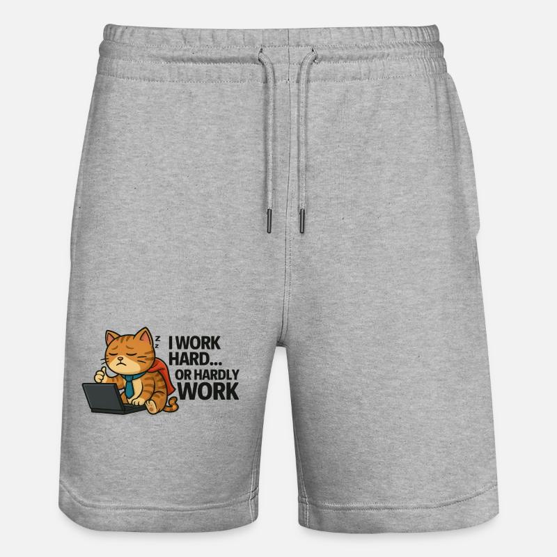 Cat Procrastinator at Work - Stanley/Stella Trainer Unisex Organic Jogging Shorts - heather grey