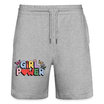 Girl Power Bloom Letters - Stanley/Stella Trainer Unisex Organic Jogging Shorts - heather grey - Front - Nik (191cm) & Marisol (170cm)