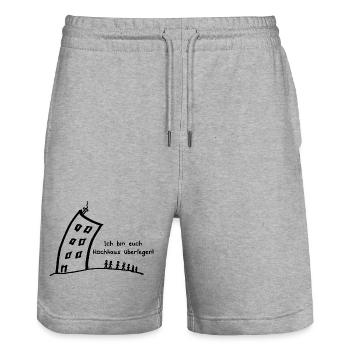 Supérieur de grande hauteur - dicton amusant - jeu de mots - Short de jogging bio TRAINER Stanley/Stella unisexe - gris chiné - Devant - Nik (191cm) & Marisol (170cm)