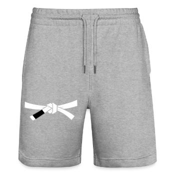 Whitebelt - White Belt - Stanley/Stella Trainer Unisex Organic Jogging Shorts - heather grey - Front - Nik (191cm) & Marisol (170cm)