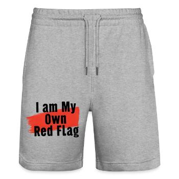 Mon propre drapeau rouge | T-Shirt Humour Ironique - Short de jogging bio TRAINER Stanley/Stella unisexe - gris chiné - Devant - Nik (191cm) & Marisol (170cm)