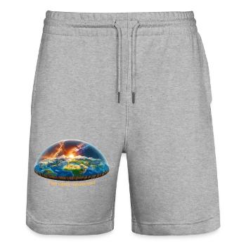 Flat earth movement - Stanley/Stella Trainer Unisex Organic Jogging Shorts - heather grey - Front - Nik (191cm) & Marisol (170cm)