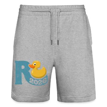 Gummy Duck Pension 2026 - Retirement - Pension - Stanley/Stella Trainer Unisex Organic Jogging Shorts - heather grey - Front - Nik (191cm) & Marisol (170cm)