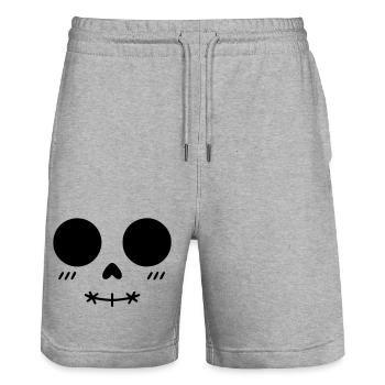 Visage de crâne kawaii minimaliste - Short de jogging bio TRAINER Stanley/Stella unisexe - gris chiné - Devant - Nik (191cm) & Marisol (170cm)