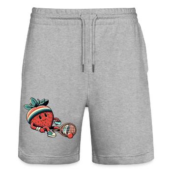 Fraise jouant au tennis avec bandeau rétro - Short de jogging bio TRAINER Stanley/Stella unisexe - gris chiné - Devant - Nik (191cm) & Marisol (170cm)