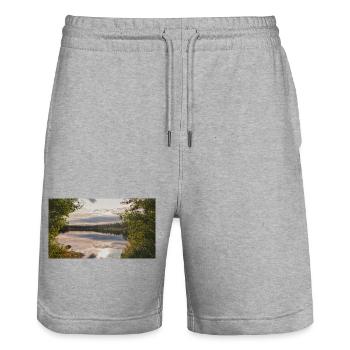 Reflection on the lakeshore: evening rest - Stanley/Stella Trainer Unisex Organic Jogging Shorts - heather grey - Front - Nik (191cm) & Marisol (170cm)