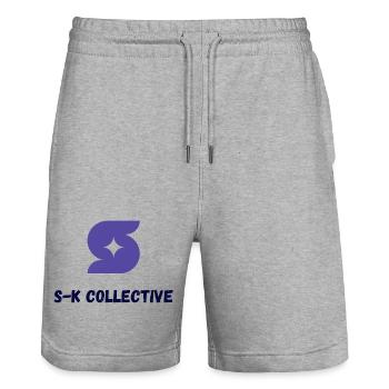 S- K Collective Logo - Stanley/Stella Trainer Unisex Organic Jogging Shorts - heather grey - Front - Nik (191cm) & Marisol (170cm)