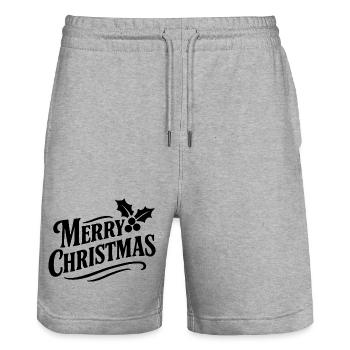 Merry Christmas mit Stechpalmenblättern - Stanley/Stella Unisex Bio Joggingshorts Trainer  - Grau meliert - Vorne - Nik (191cm) & Marisol (170cm)