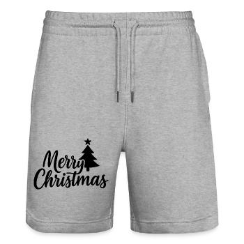 Merry Christmas with festive Christmas tree - Stanley/Stella Trainer Unisex Organic Jogging Shorts - heather grey - Front - Nik (191cm) & Marisol (170cm)