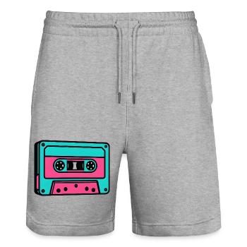Neon Kassette Popart 80er Jahre - Stanley/Stella Unisex Bio Joggingshorts Trainer  - Grau meliert - Vorne - Nik (191cm) & Marisol (170cm)