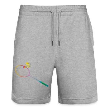 Raquette de badminton colorée avec motif sportif de badminton - Short de jogging bio TRAINER Stanley/Stella unisexe - gris chiné - Devant - Nik (191cm) & Marisol (170cm)