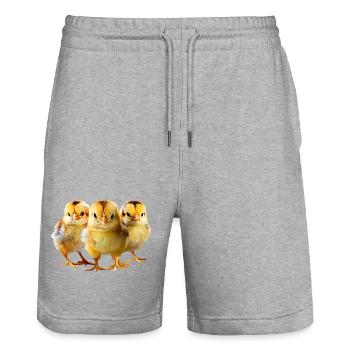 Kueken - Stanley/Stella Unisex Bio Joggingshorts Trainer  - Grau meliert - Vorne - Nik (191cm) & Marisol (170cm)
