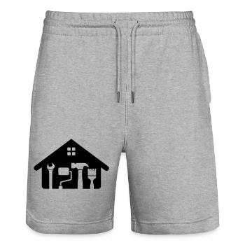 Haus & Handwerk Logo – Hammer Schlüssel Farbrolle - Stanley/Stella Unisex Bio Joggingshorts Trainer  - Grau meliert - Vorne - Nik (191cm) & Marisol (170cm)