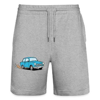 Blauer Cartoon Wagen Retro Charme - Stanley/Stella Unisex Bio Joggingshorts Trainer  - Grau meliert - Vorne - Nik (191cm) & Marisol (170cm)